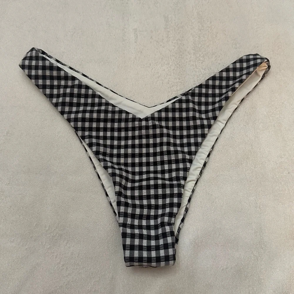 New! Frankie's Bikinis Dove Gingham Bikini Bottom Size Small 51668